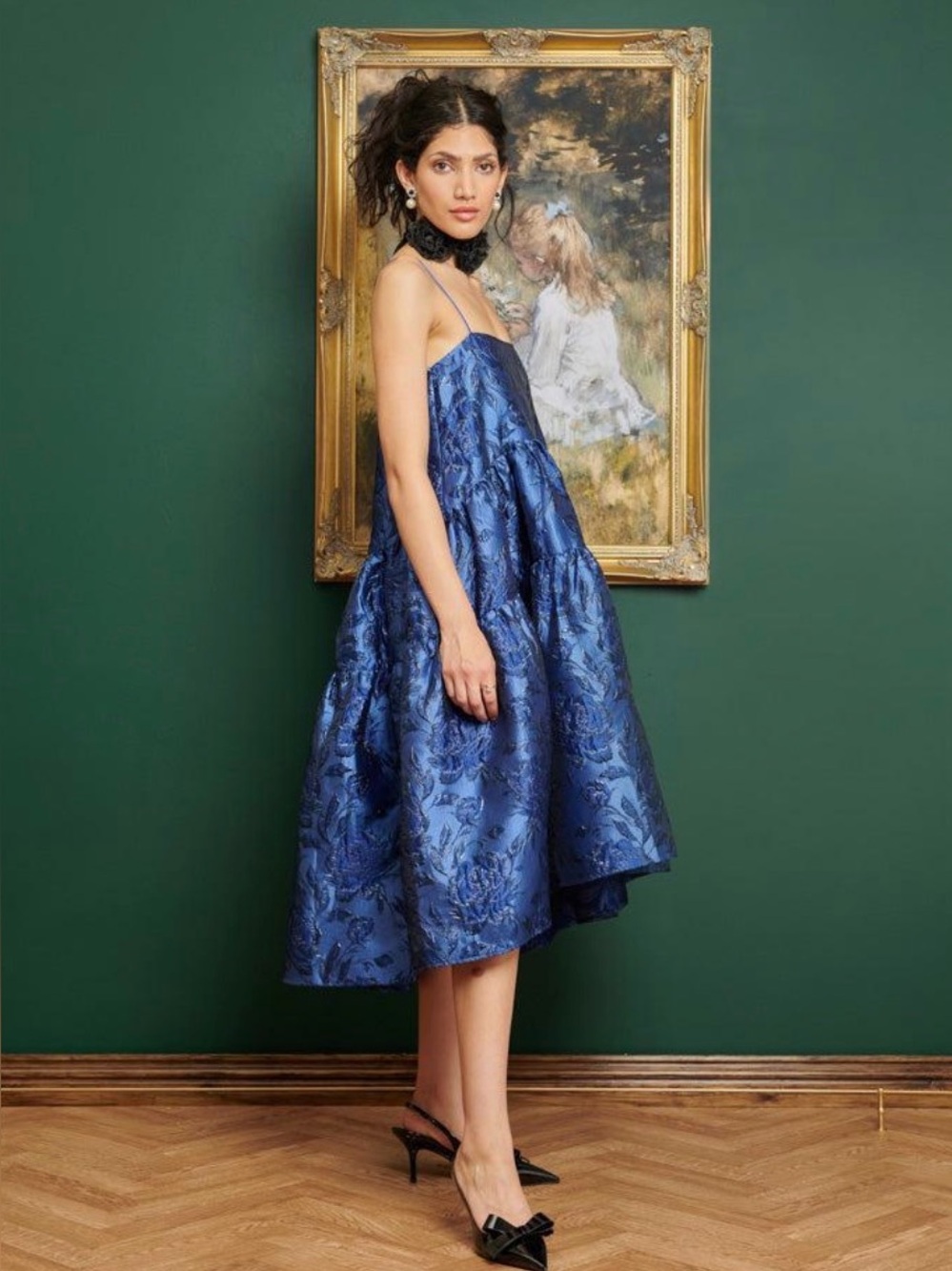 Sister Jane Blue Miro Jacquard High-Low Party Dress